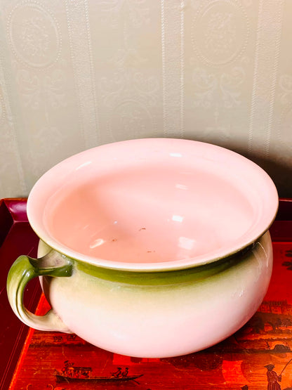 Green & Cream Handled decorative planter 11" Large