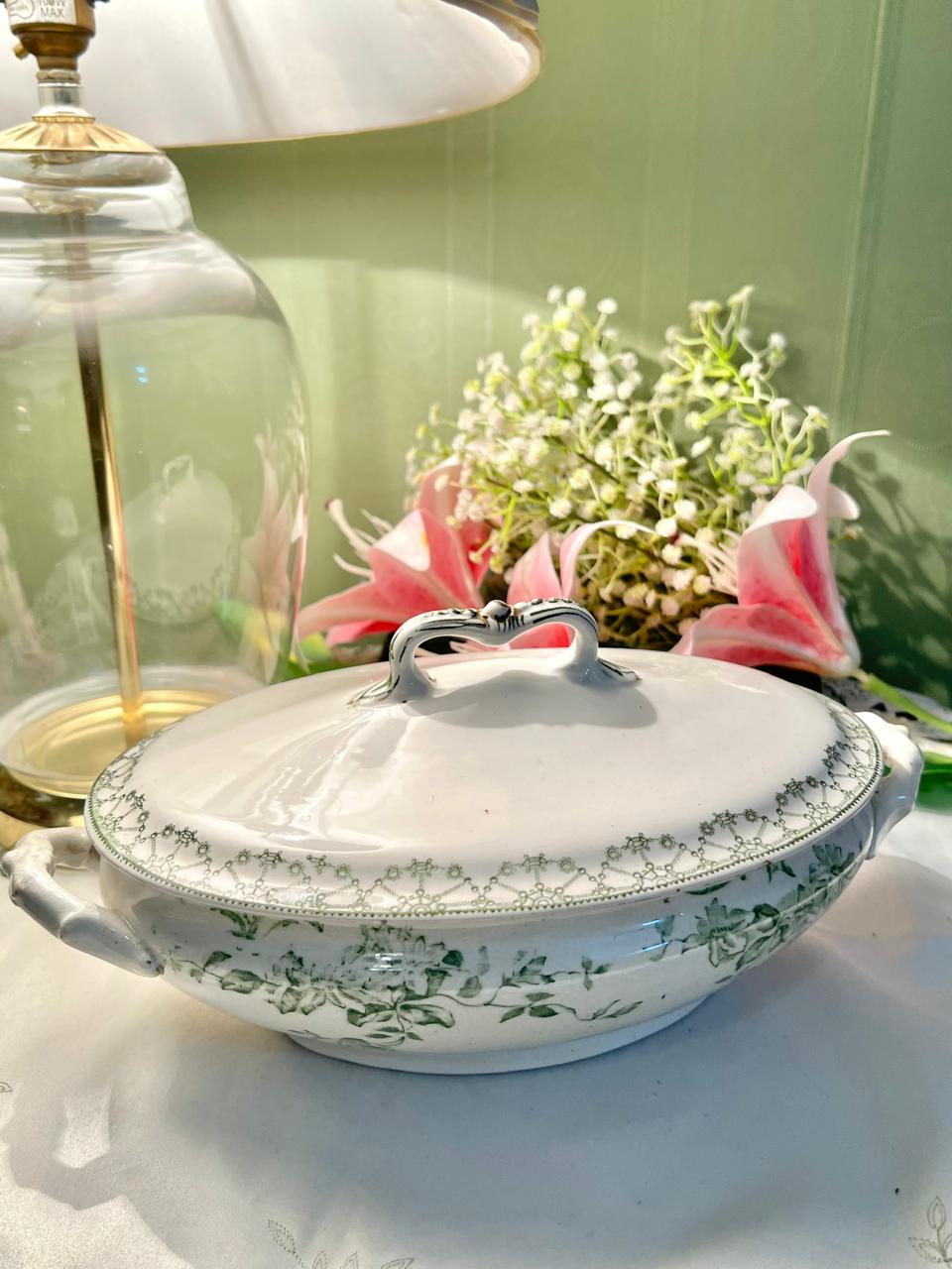 Green Floral Lidded Serving Tureen 2-Piece 26cm