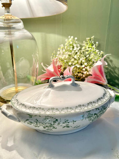Green Floral Lidded Serving Tureen 2-Piece 26cm