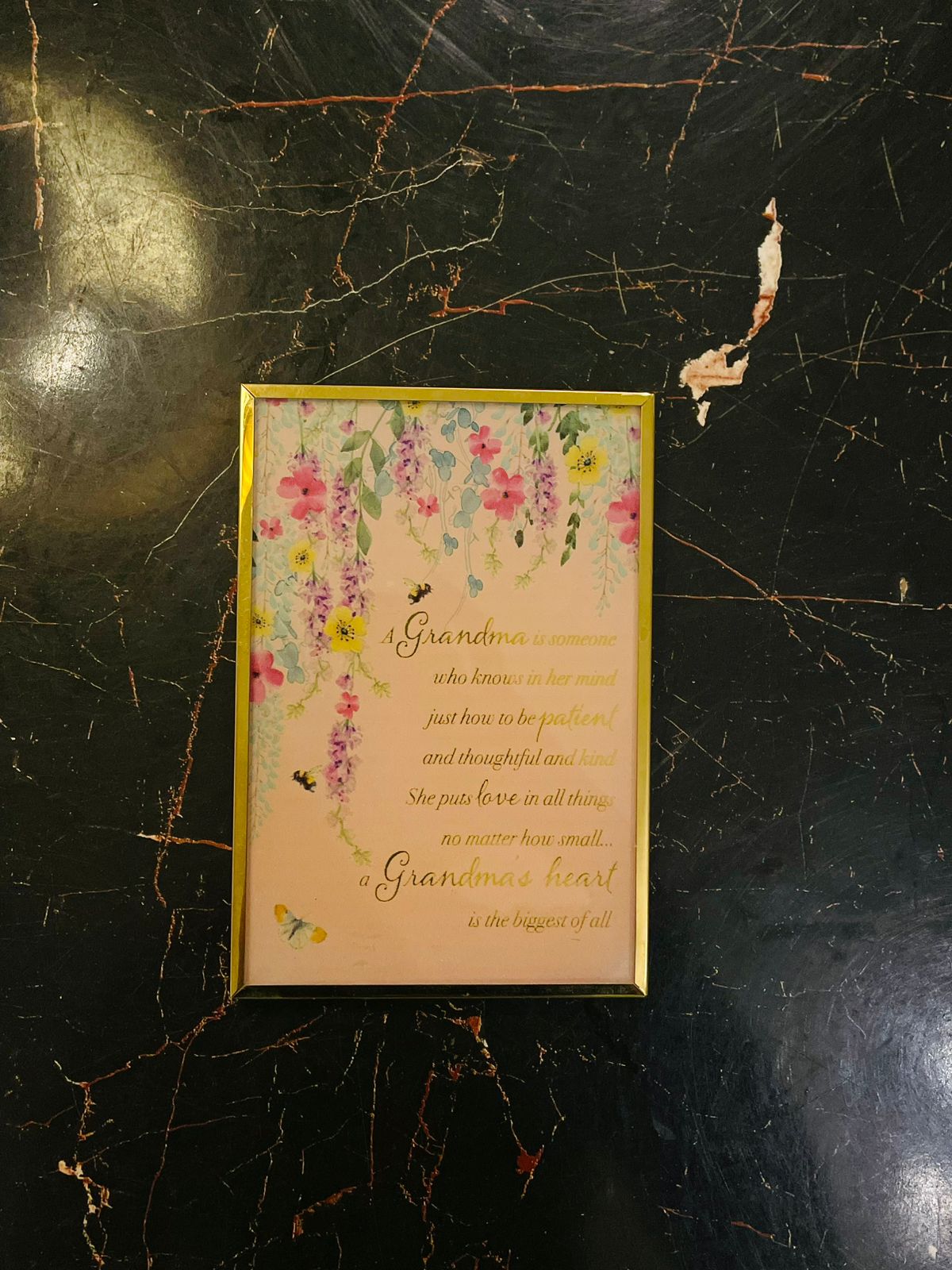 Grandma Floral Sentiment Frame with Gold Trim 6.2 inch