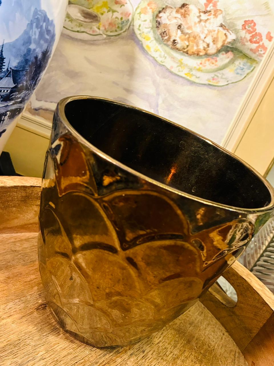 Bronze Gold Embossed Planter — 6 Inch Art Deco Style Decor Pot
