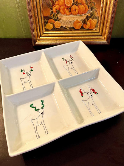 Christmas Reindeer Ceramic Divided Serving Tray 25 cm