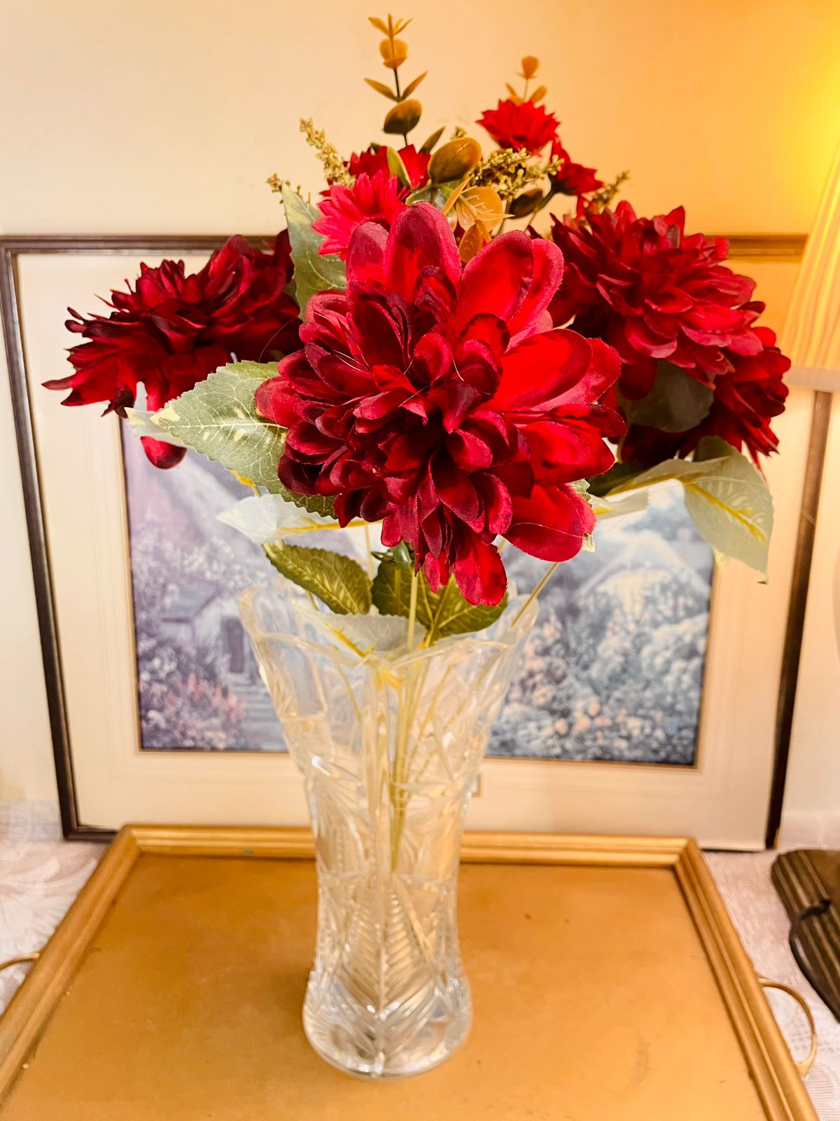 Vintage Burgundy Faux Dahlia Bouquet 19"