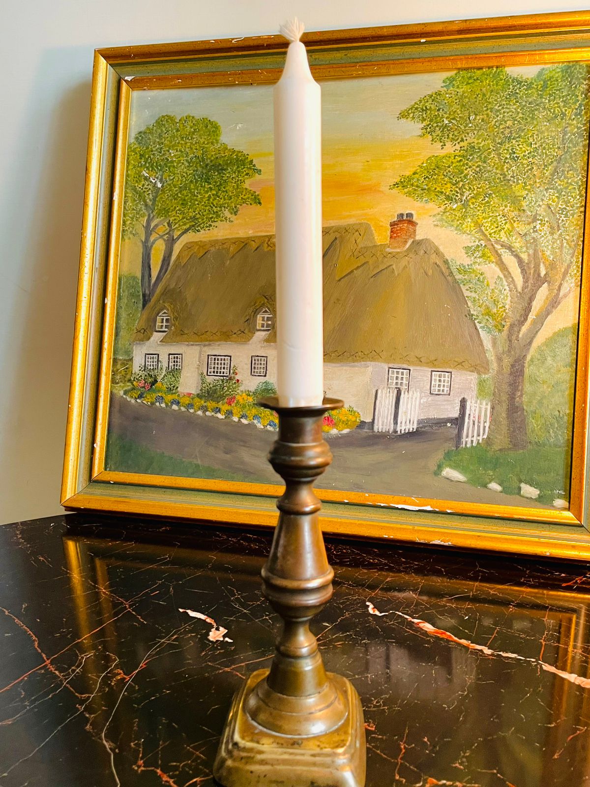 Vintage Short Brass Candlestick – Square Base Taper Holder