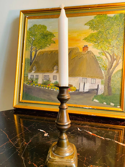 Vintage Short Brass Candlestick – Square Base Taper Holder