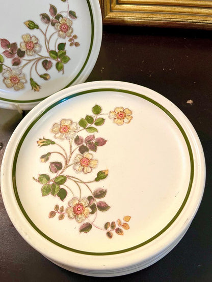 Vintage Floral Stoneware Side Plates Set of 5 – 7 Inch