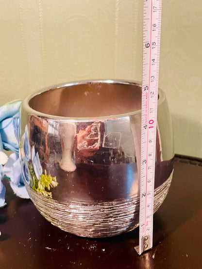 Silver Metallic Textured Ceramic Plant Pot – 4.5 Inch