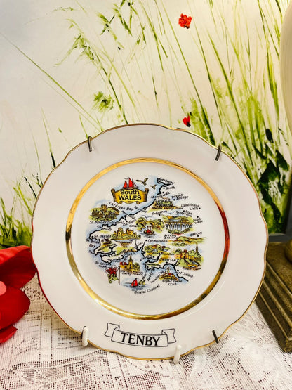 Tenby South Wales Map Decorative Plate 7 inches