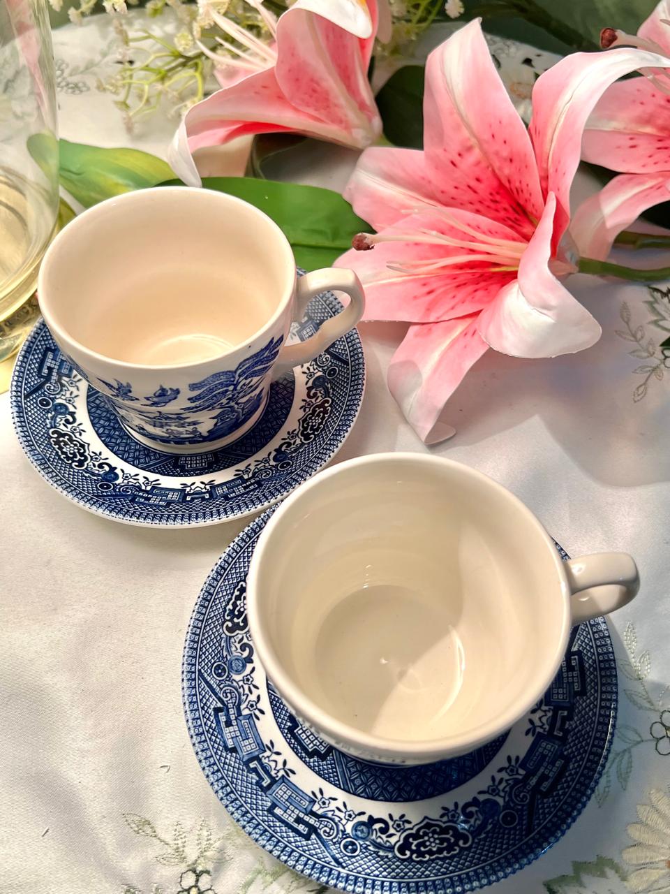 Churchill England Blue Scenic Cup & Saucer Set 4 Piece