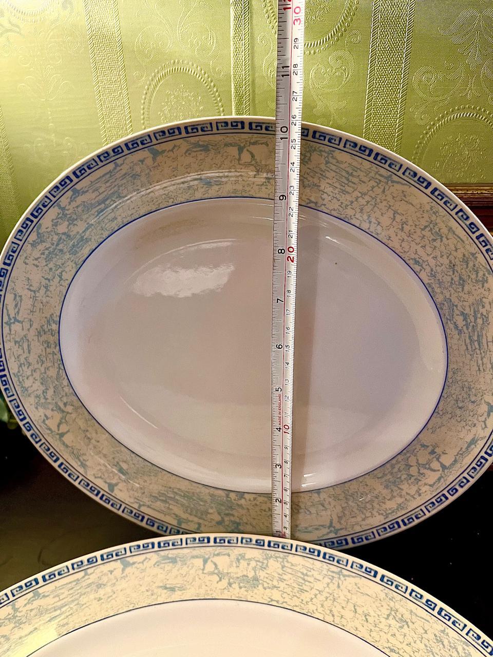 Vintage Johnson bro Blue Spongeware Oval Serving Platter – 12 Inch Ceramic Serving Dish