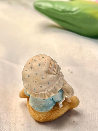 Vintage Miniature Teddy Bear Figurine Blue Outfit 5 cm