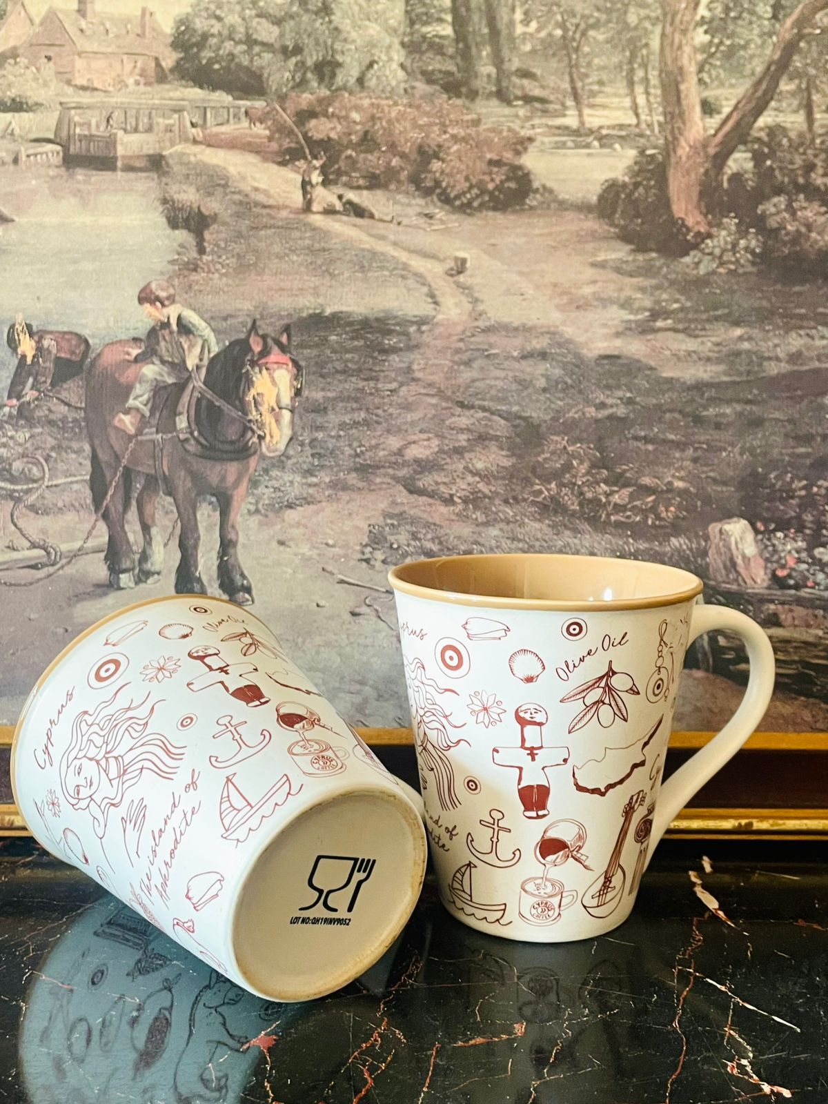 Set of 2 “Cyprus Icons” Illustrated Mugs – Mediterranean Collection