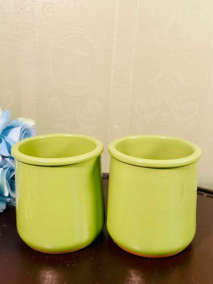 Lime Green Ceramic Planters – Set of 2 | 3 Inch