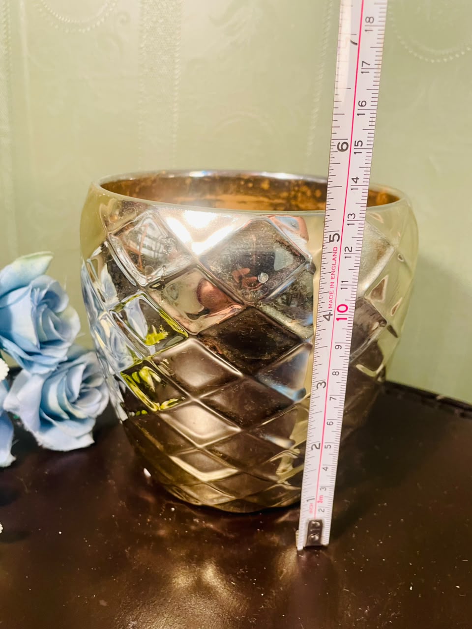 Vintage Amber Crystal Diamond Pattern Vase – 6 Inch