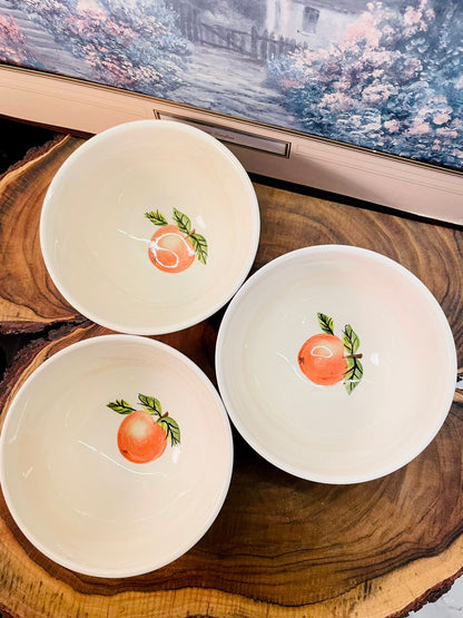 White Porcelain Bowl Orange Stripe Polka Dot Microwave Safe