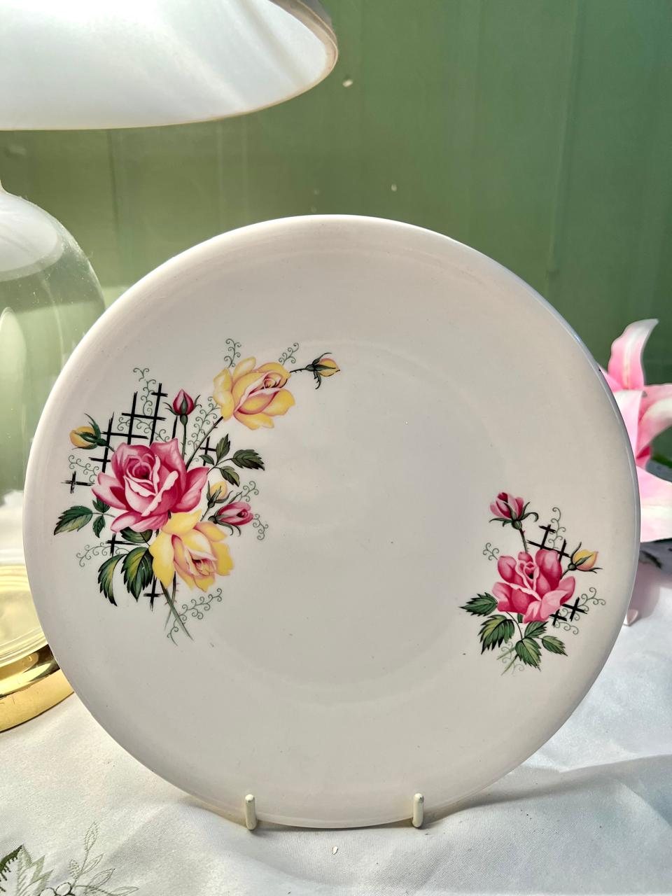 Pink & Yellow Rose Floral Decor Plate – 8.5 Inch