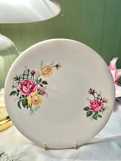 Pink & Yellow Rose Floral Decor Plate – 8.5 Inch