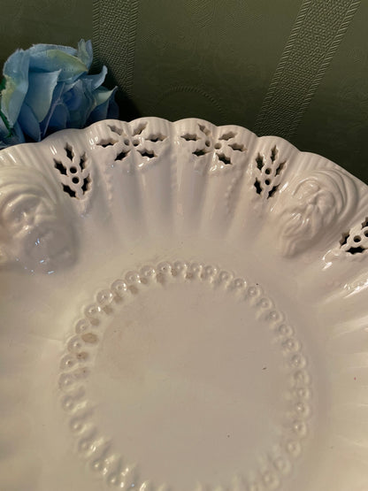 White Ceramic Pierced Oval Serving Bowl