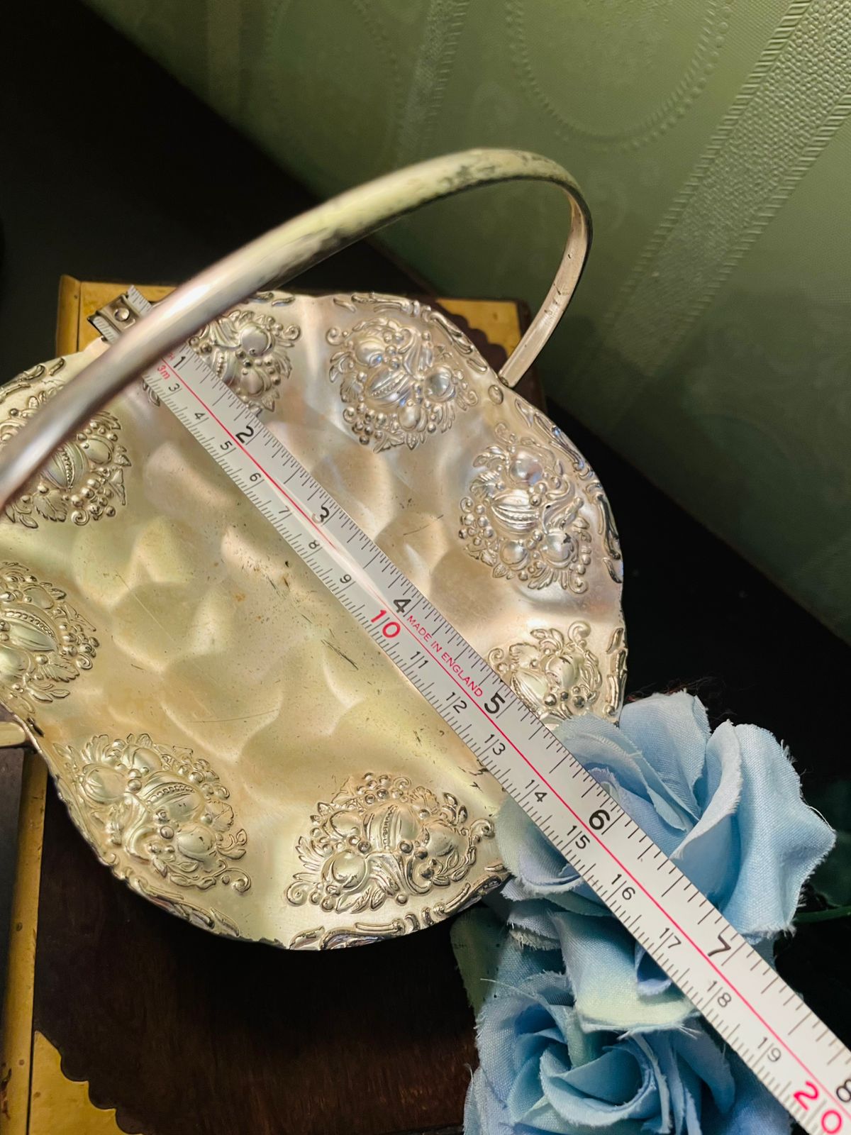 Vintage Silver Plate Bon Bon Basket with Handle 6 Inch