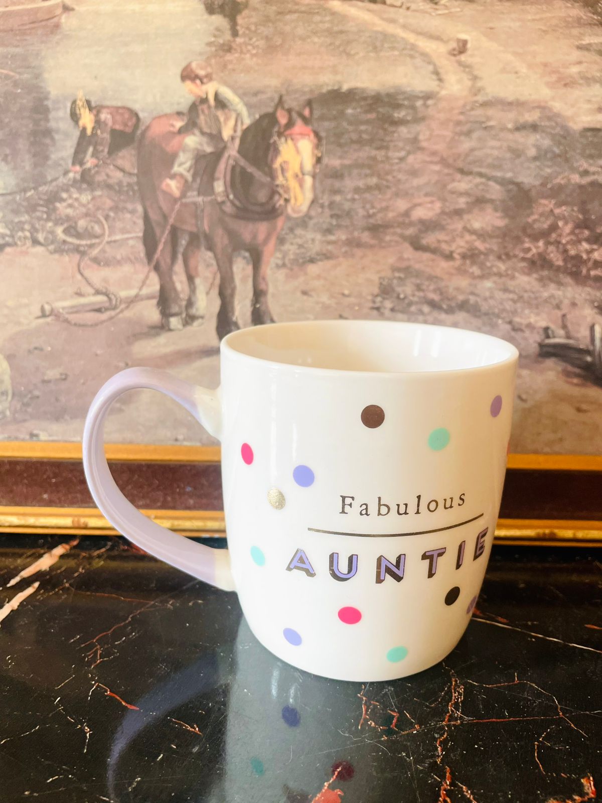 Just for you Auntie’ Multi Spot Fine Bone China Hug Mug – England