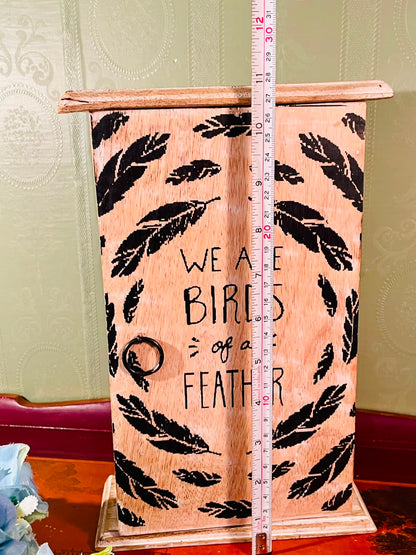 Wooden Feather-Print Key Cabinet – 11 Inch