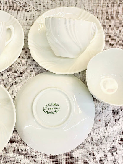 Vintage White Porcelain Teacup & Saucer Set of 4 Cups