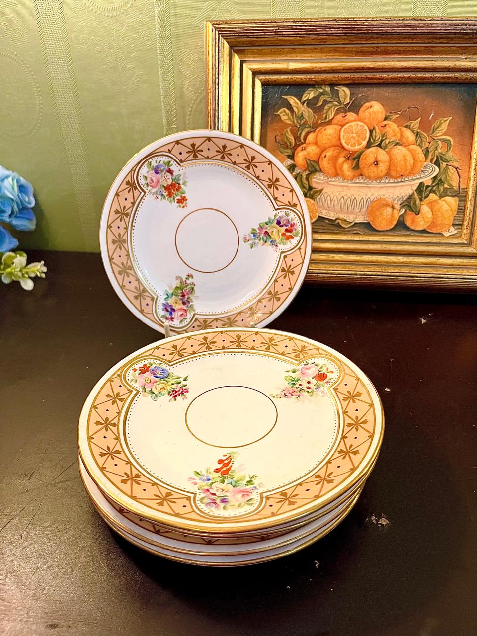 Set of 5 Floral Gold Trim Saucer Plate 14 cm