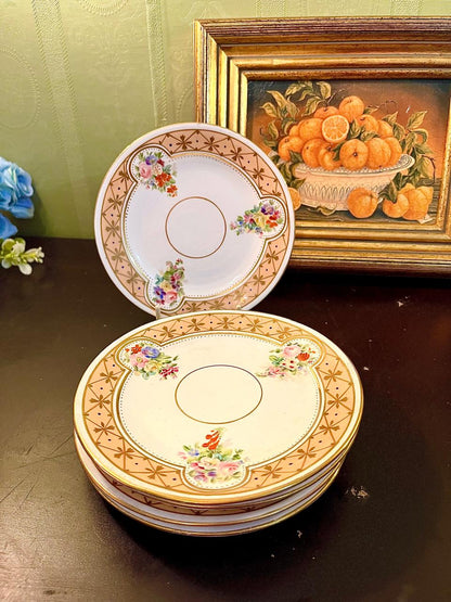 Set of 5 Floral Gold Trim Saucer Plate 14 cm