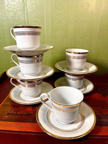 The Home Store Gold Rim Porcelain Tea Cup & Saucer Set | 6 Persons