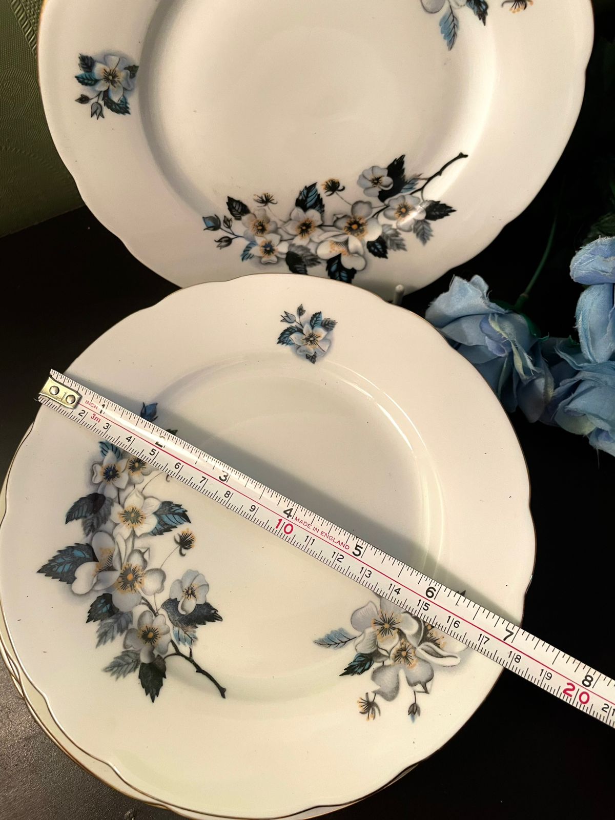 Vintage Blue Floral Fine China Side Plates Set of 6 – 7 Inch