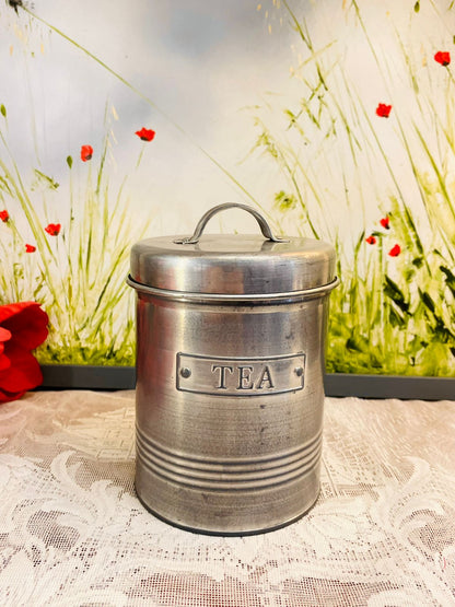 Vintage Metal Tea Canister with Lid Kitchen Storage Tin