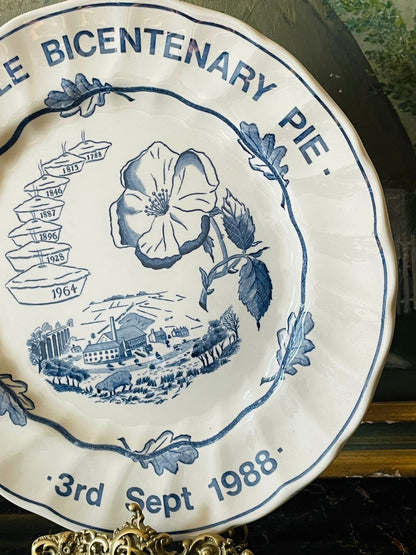 Denby Dale Bicentenary Pie Commemorative Plate – 3rd September 1988 – Blue & White Souvenir