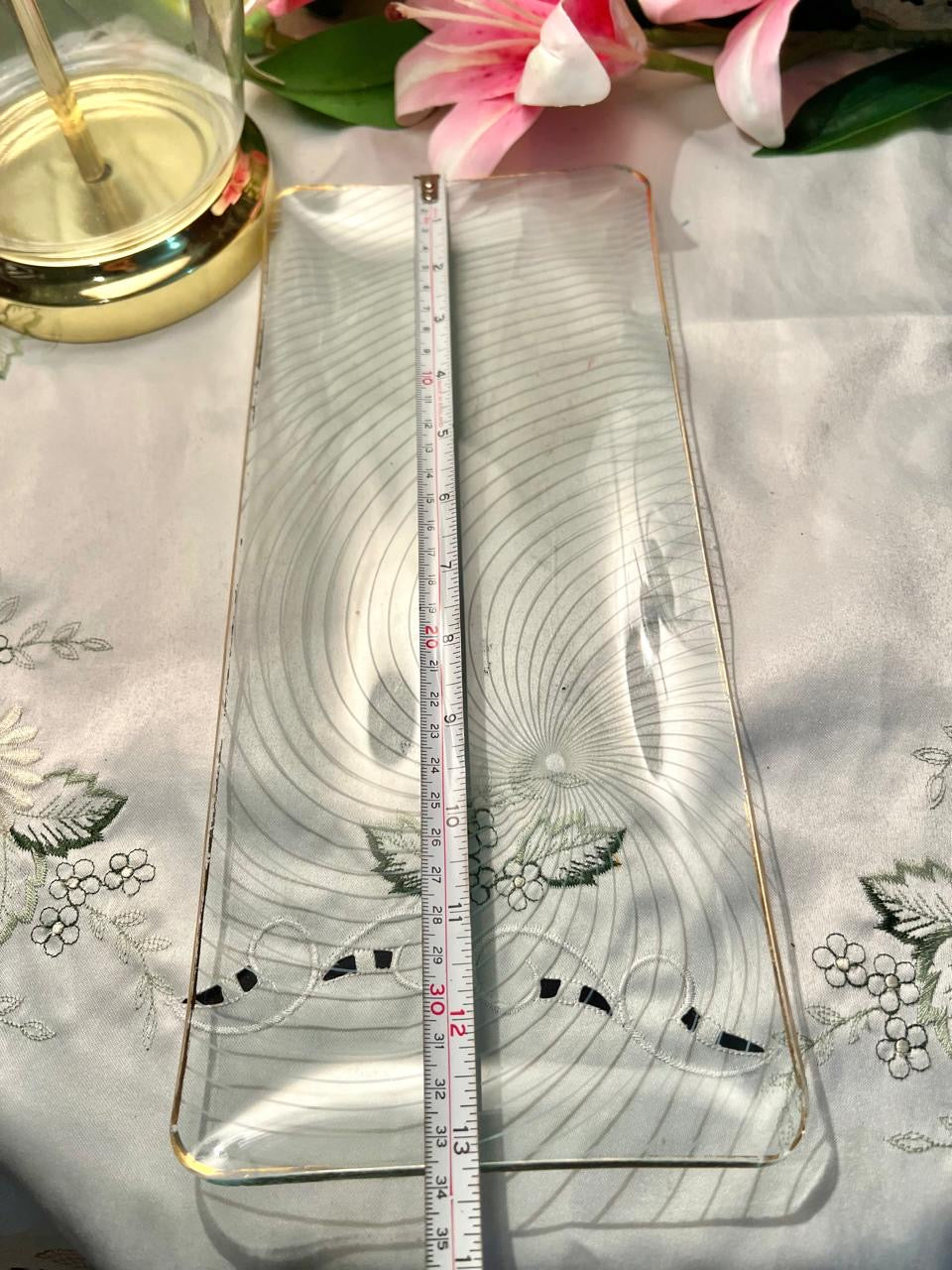 Clear Crystal Rectangular Serving Tray 13 in Etched Design
