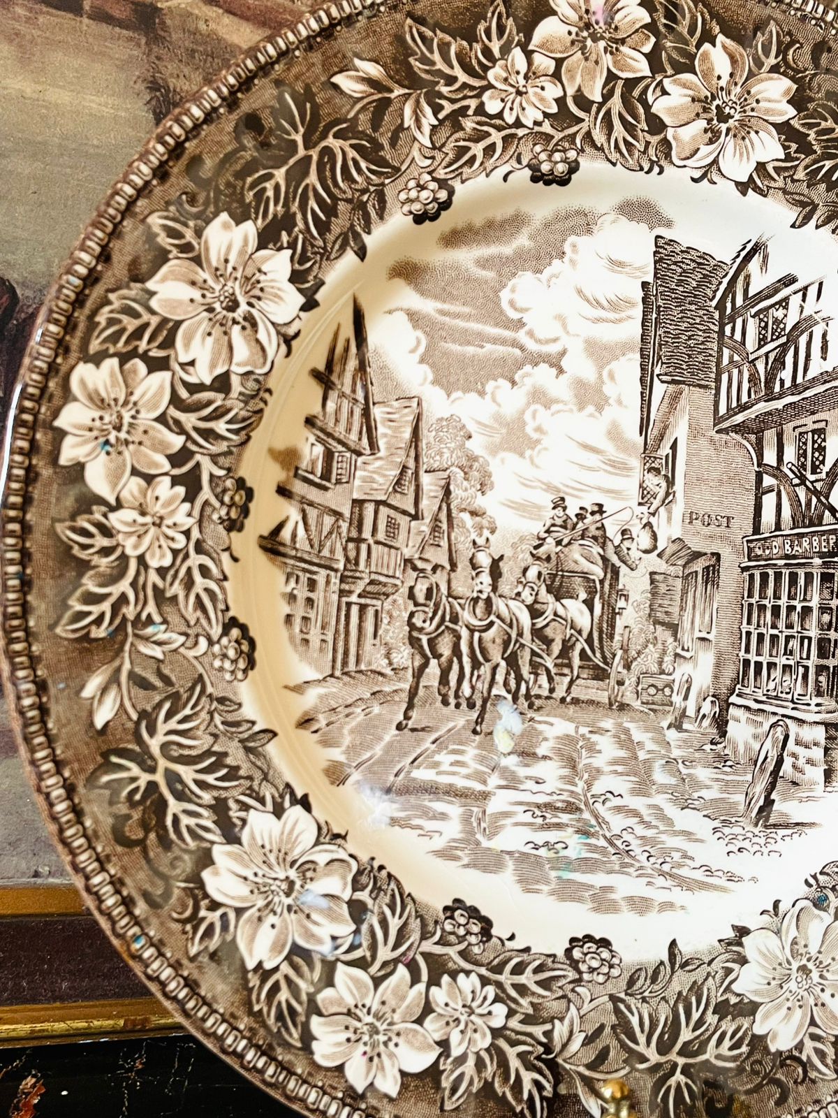 Royal Tudor Ware “Coaching Taverns 1828” Brown Transferware Plate – Staffordshire England