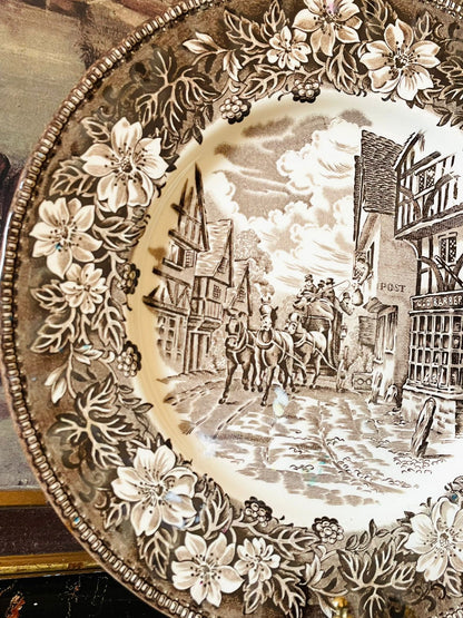 Royal Tudor Ware “Coaching Taverns 1828” Brown Transferware Plate – Staffordshire England