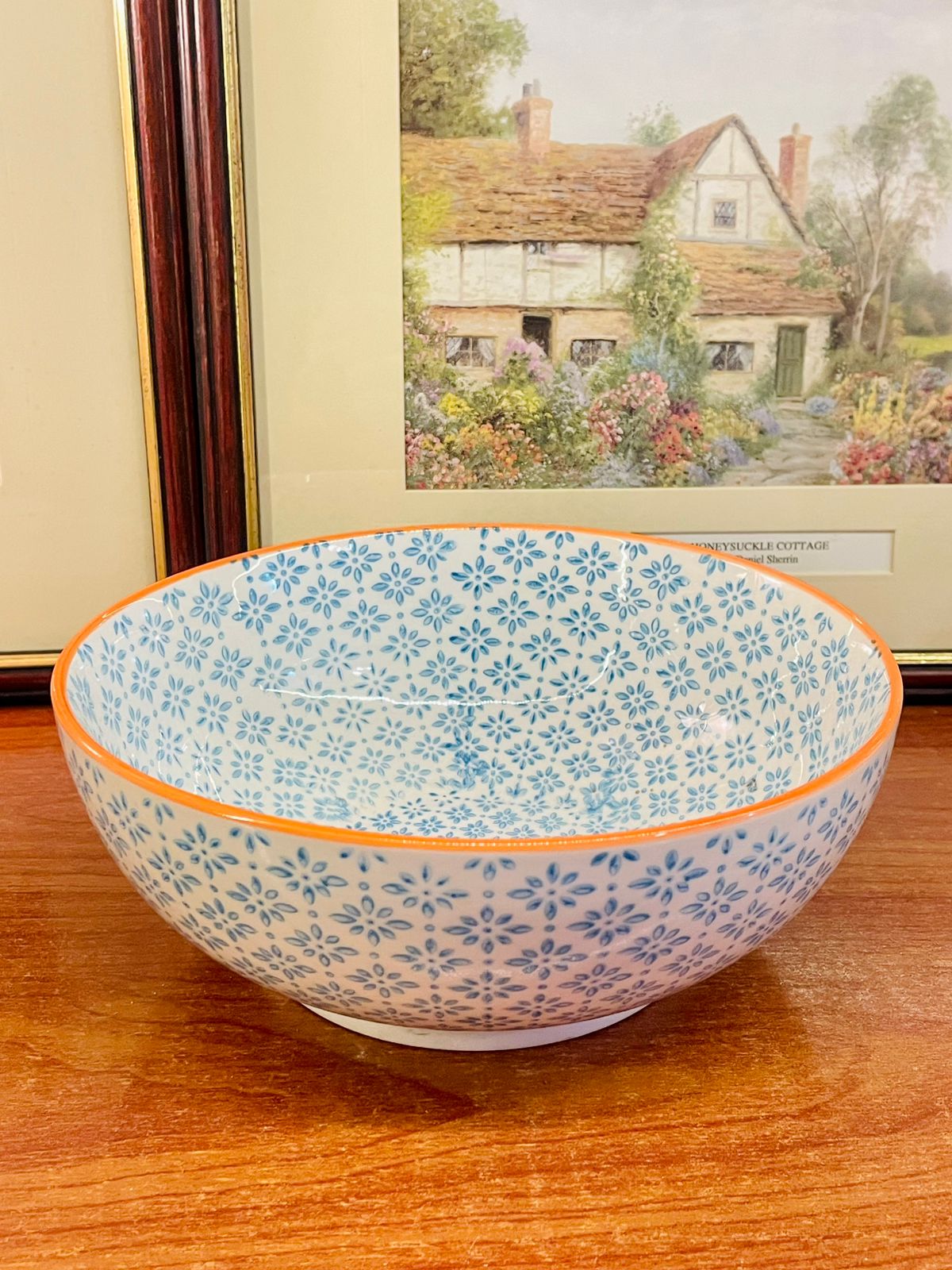 Blue Floral Ceramic Bowl – 20cm – Amari – Cottage Kitchen Serveware