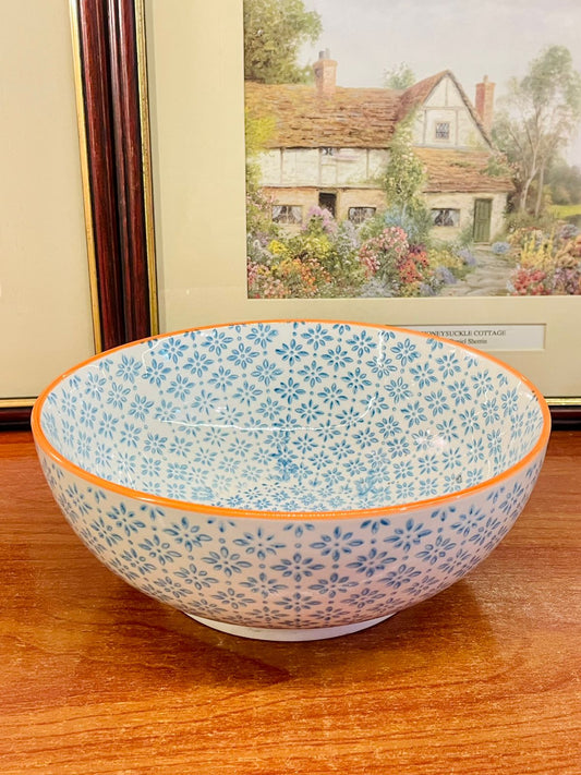 Blue Floral Ceramic Bowl – 20cm – Amari – Cottage Kitchen Serveware