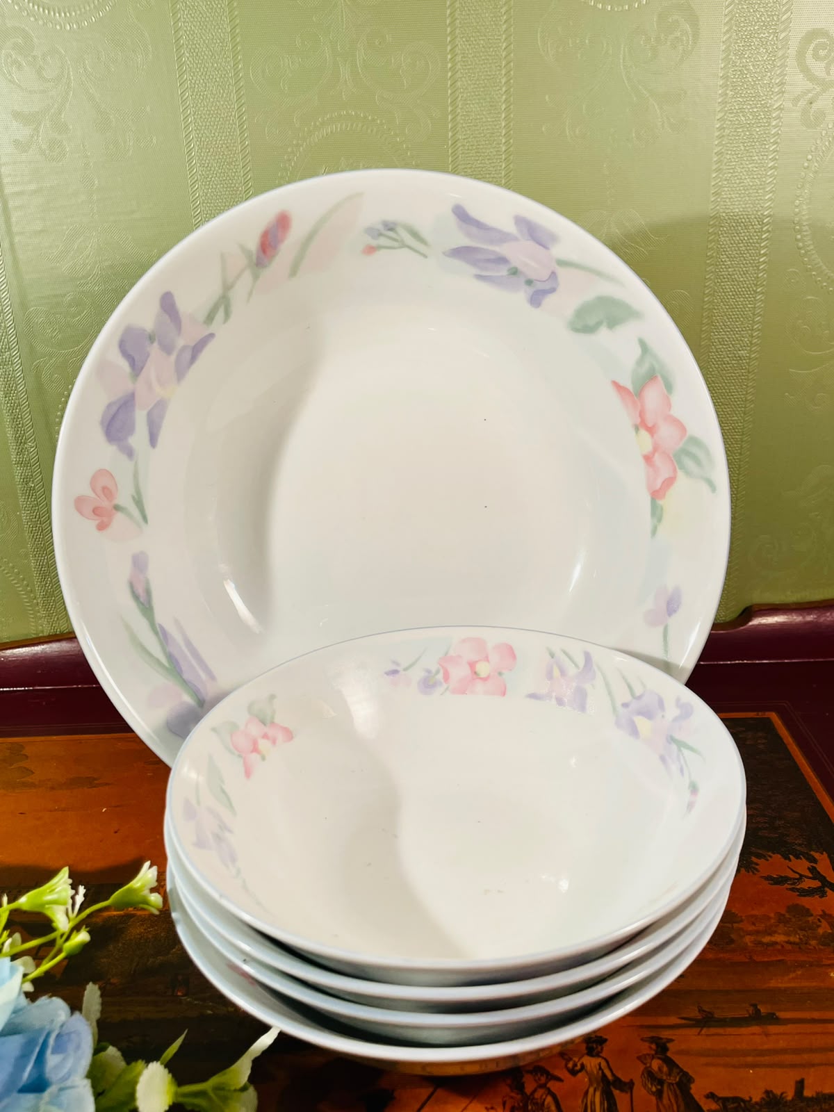 Pastel Floral Serving Bowl Set – 5 Pieces