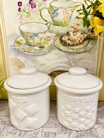 Vintage White Ceramic Coffee & Tea Storage Jars – Set of 2