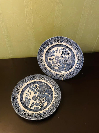 Vintage Willow Pattern Blue Plates Set of 2 6.5"