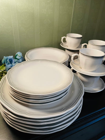 Vitramik Oxford Grey Rim Dinnerware Set For Six