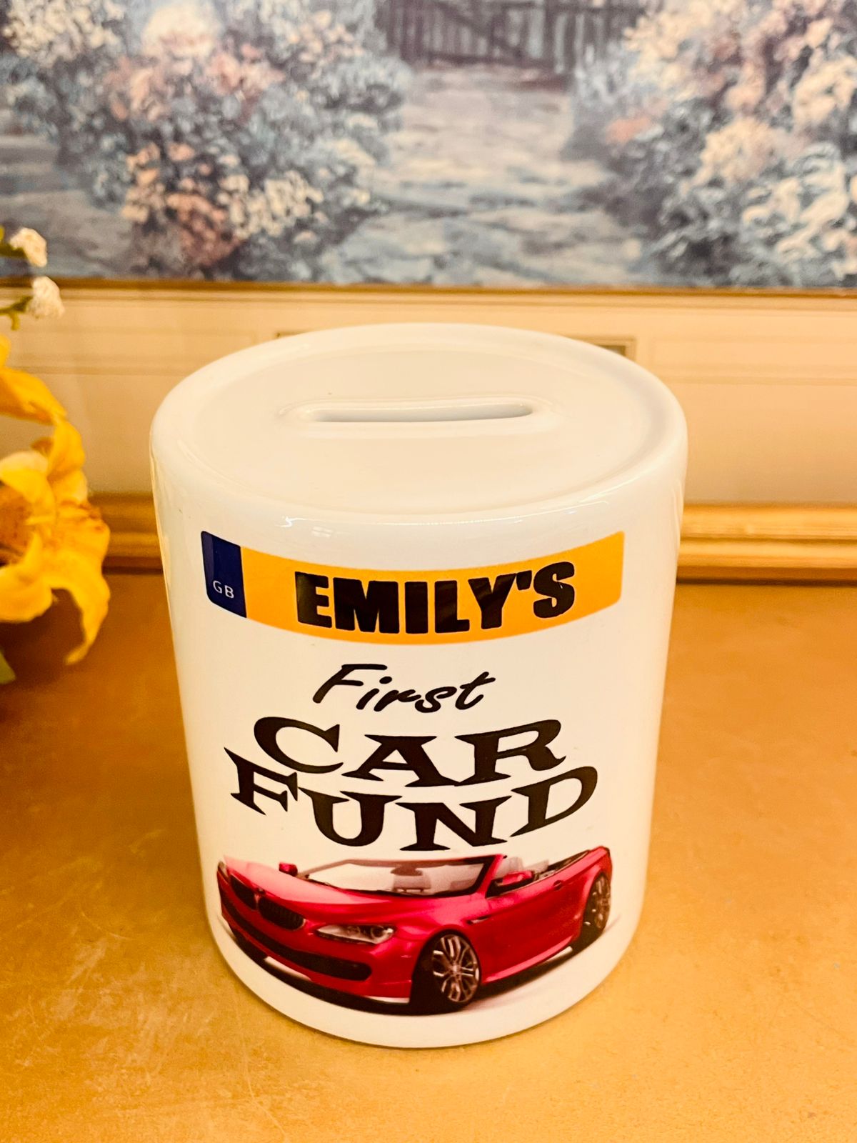 Personalised First Car Fund Ceramic Coin Bank