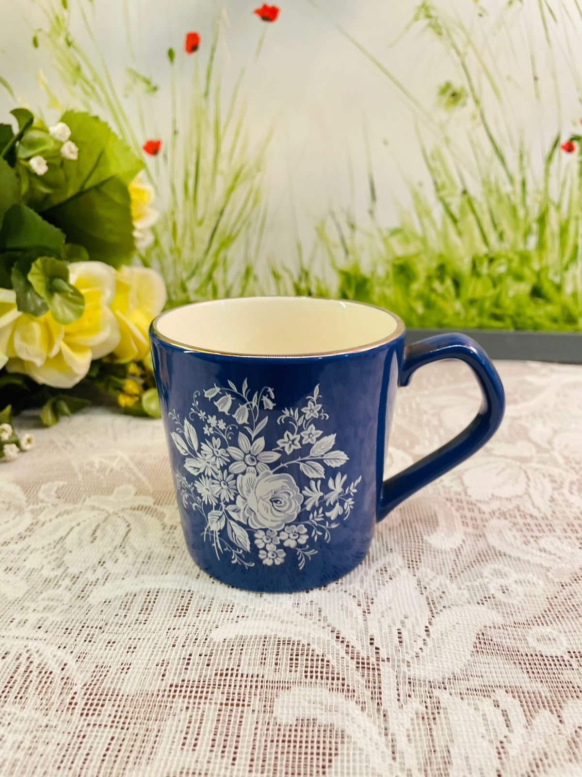 Sandland Blue Floral Ceramic Mug | Made in England