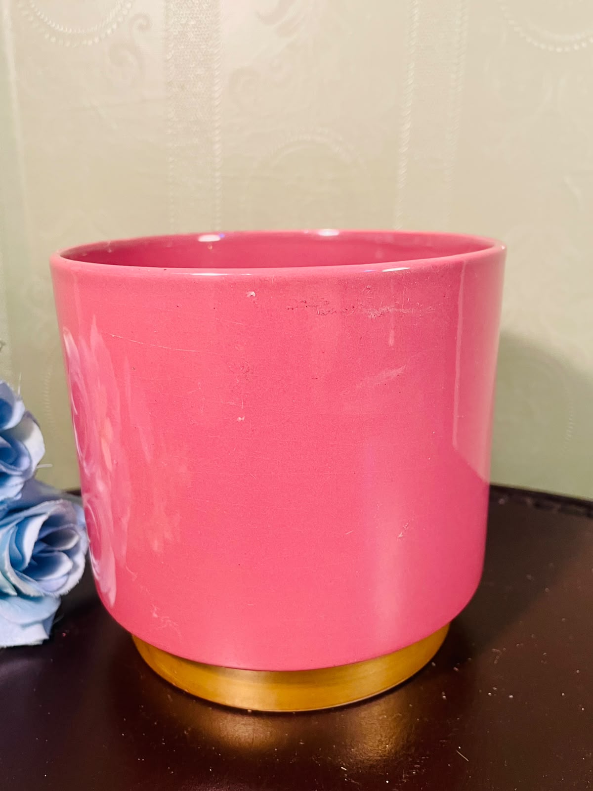 Pink Ceramic Planter Pot with Gold Base – 5 Inch