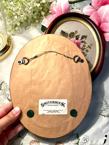 vintage floral needlepoint or petit-point embroidery art pieces Oval Floral Cross-Stitch Wall Art – Set of 2, 9 in