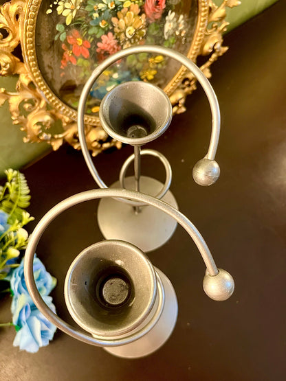 Pair of Modern Metal Taper Candle Holders – Abstract Loop Design