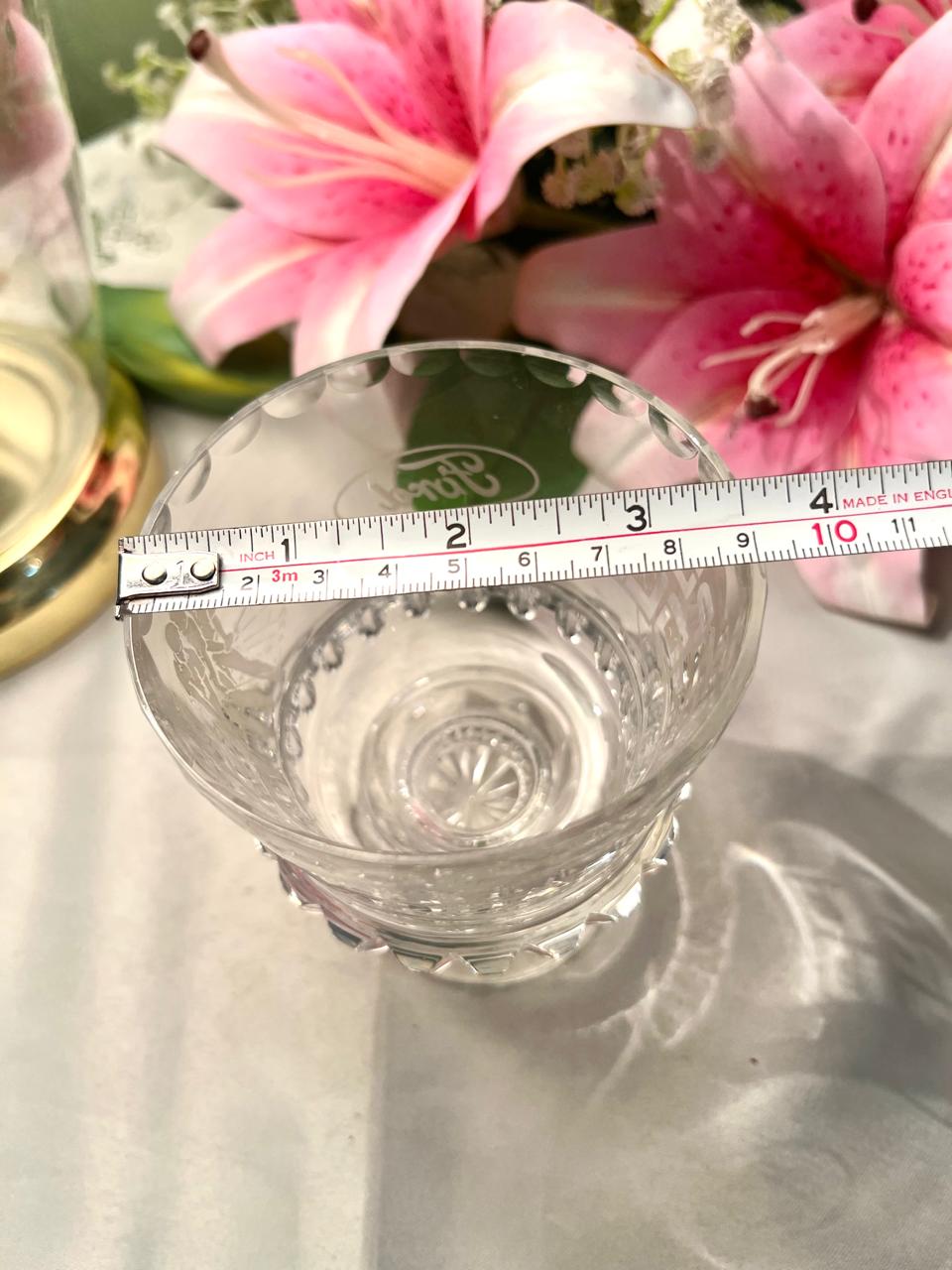 Vintage Etched Crystal Goblet Approx. 10 cm Diameter