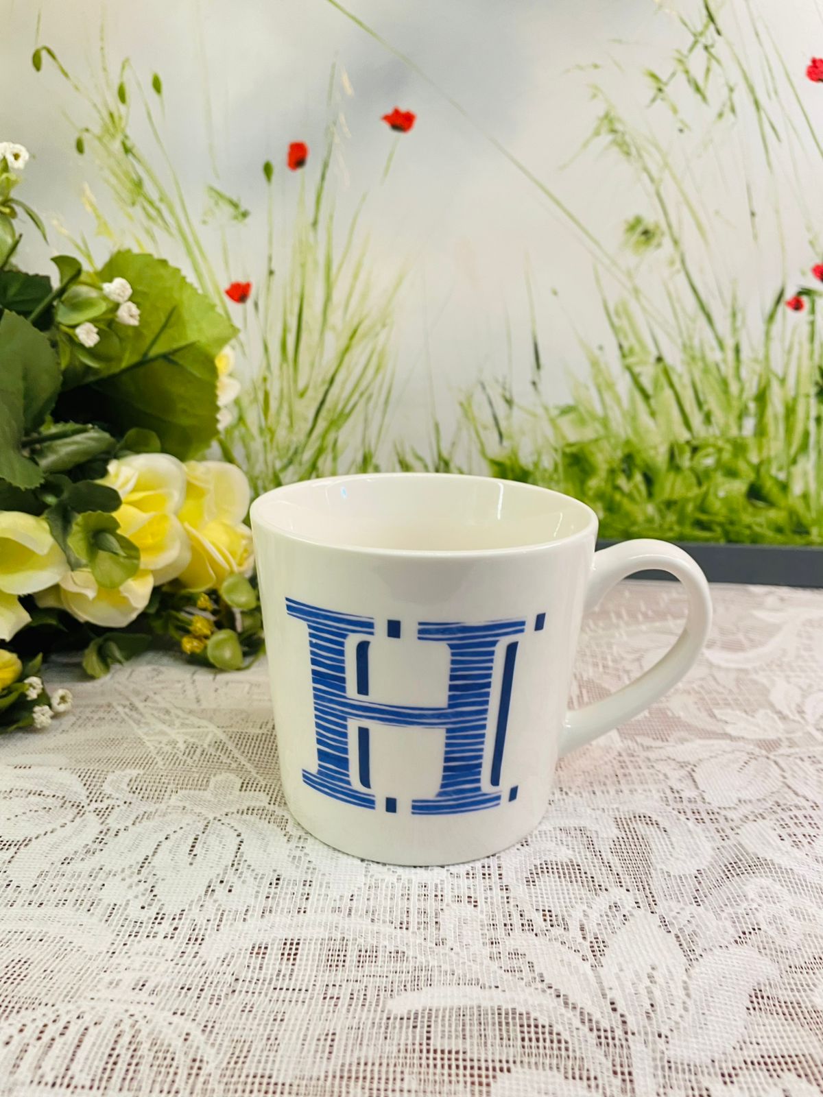 Wilko Blue Alphabet H Ceramic Mug | Initial Cup