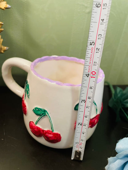 Vintage Cherry Ceramic Mug 4 Inch Cottage Kitchen Cup