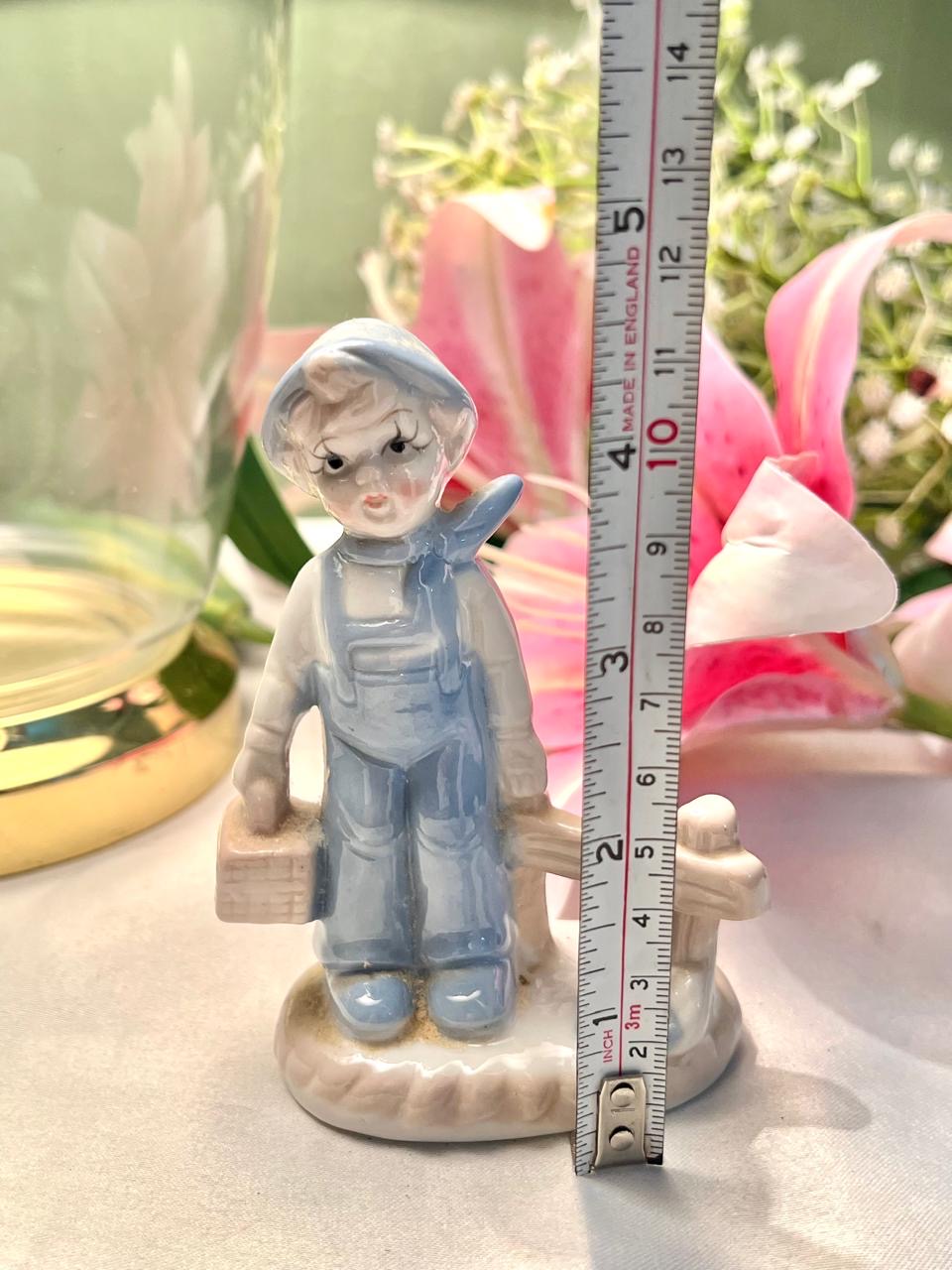 Blue Child Traveller Figurine with Suitcase 11cm